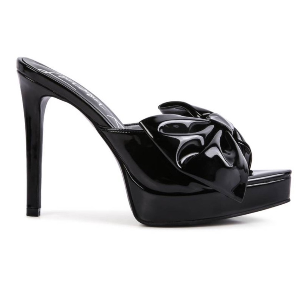 London Rag Black My Time Patent Pu Bow Detail High Heeled Black Sandal Wmns 8.5 - Picture 2 of 12